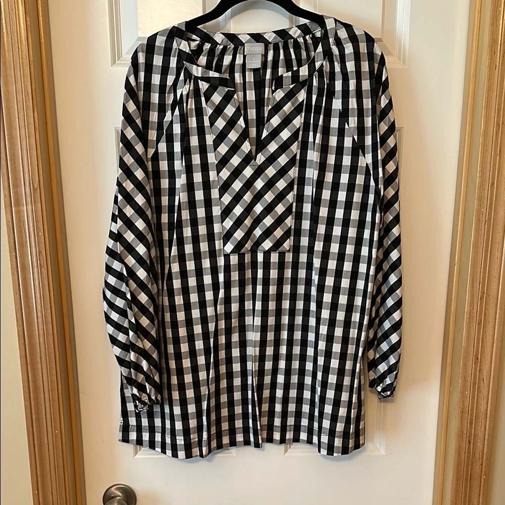 Chico's Black and White Gingham tunic